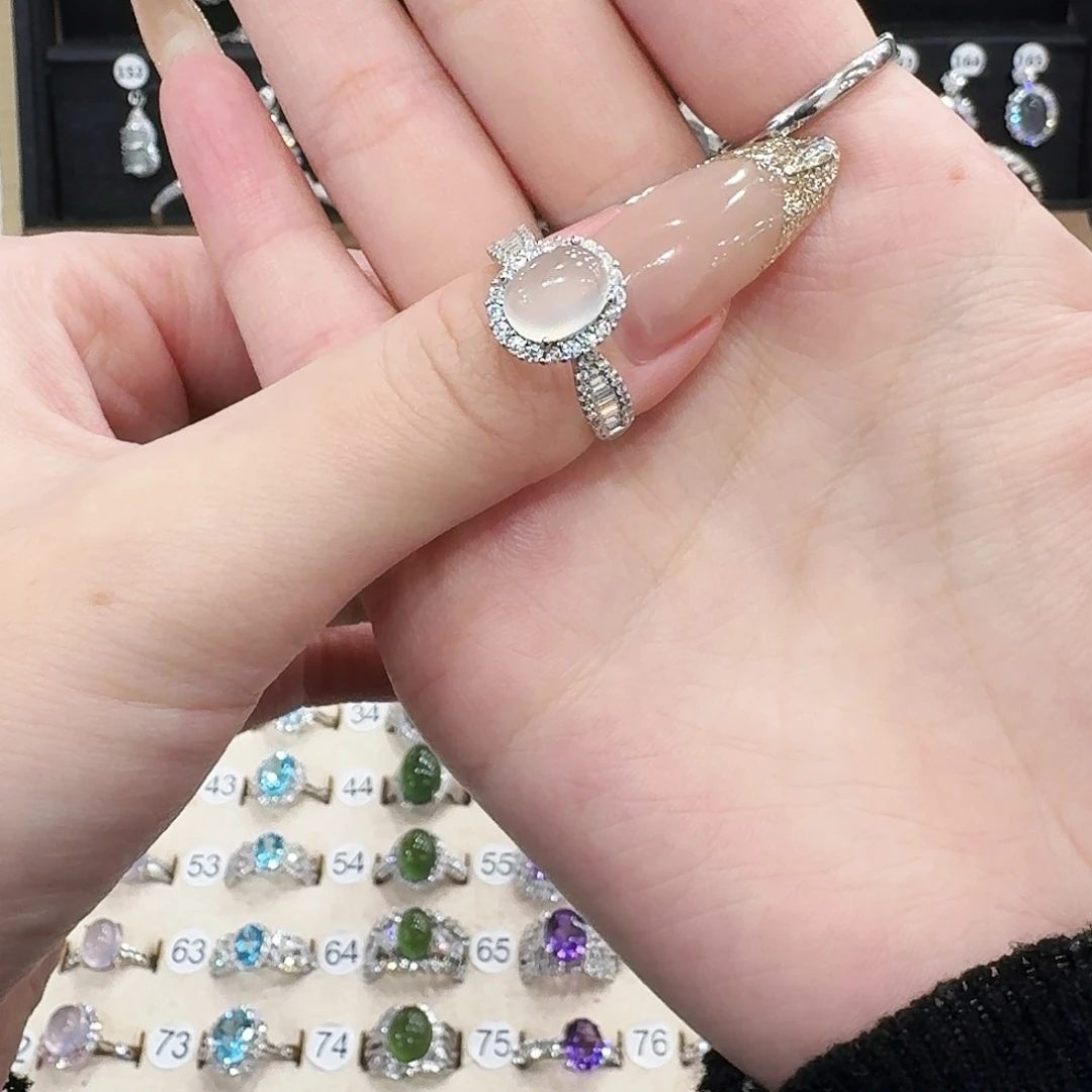 蛇纹石玉银S925镶嵌戒指