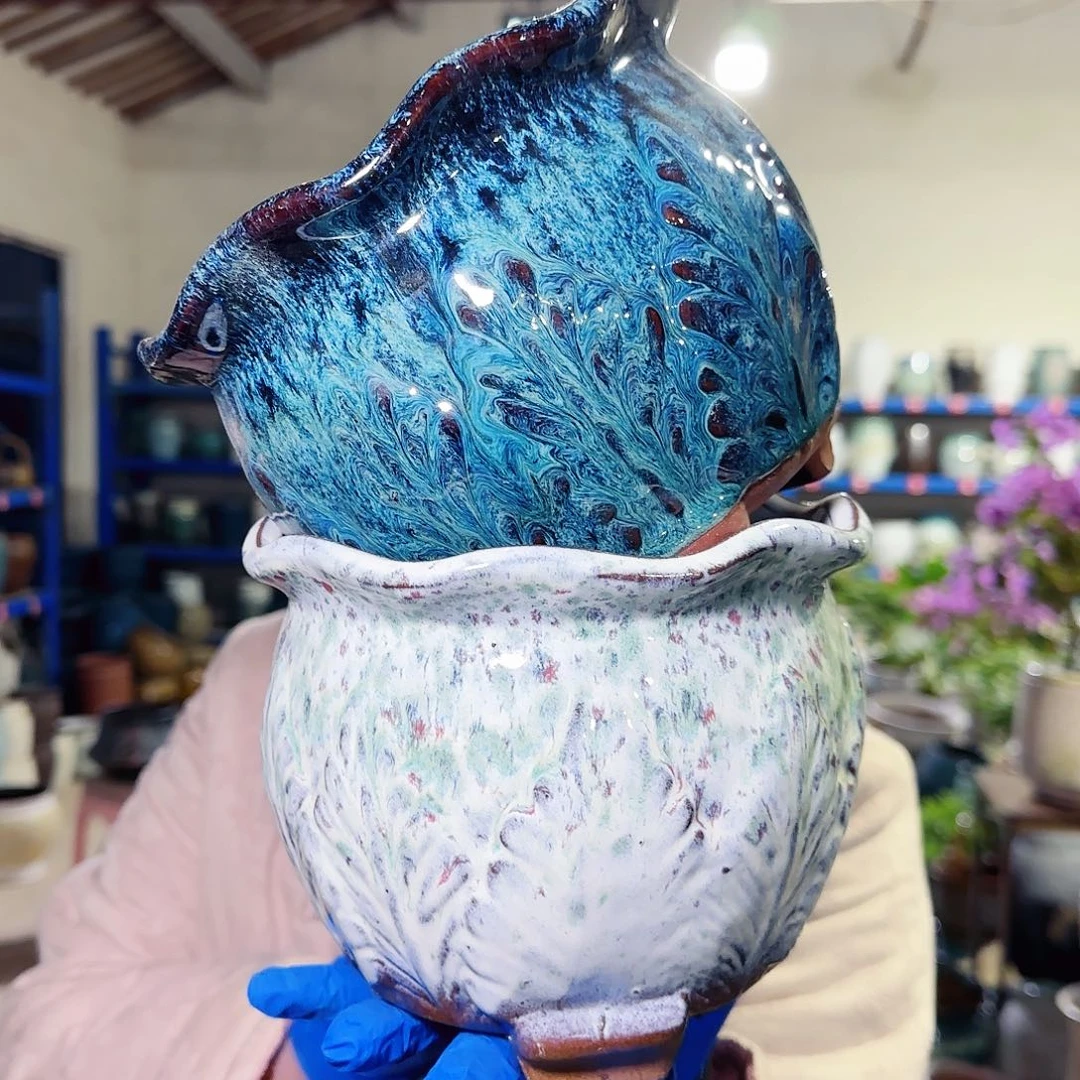 紫砂花盆高14口17