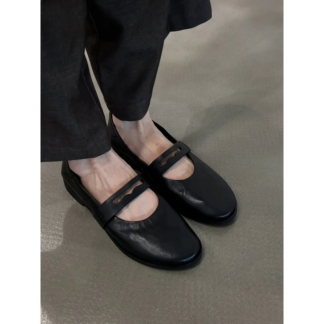 羊皮版2025新款法式复古风圆头一字带玛丽珍鞋女平底单鞋舒适