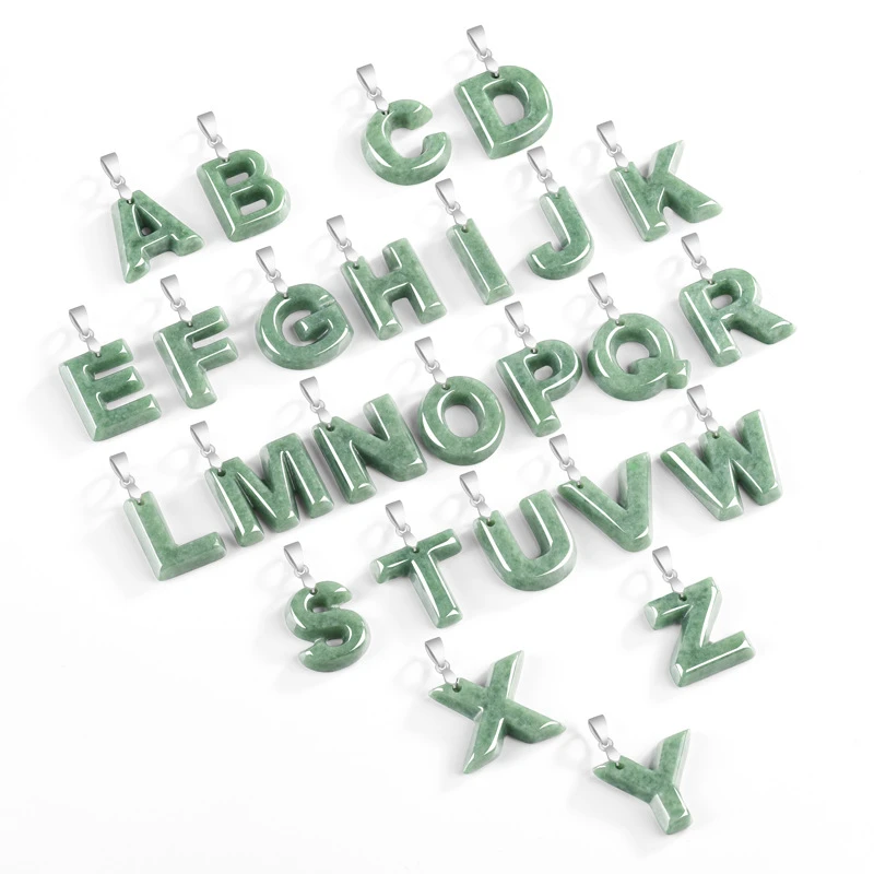 原创天然A货翡翠英文字母吊坠S925银扣镶玉石钢钛项链嘻哈风个性