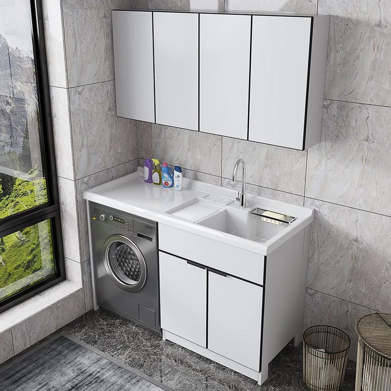 现代洗衣柜阳台滚筒洗衣机一体柜洗手盆柜洗衣池带搓衣板2025新款