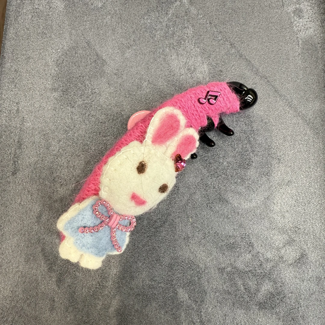 E707玫粉色小兔子蝴蝶结闪闪AB面香蕉夹发夹