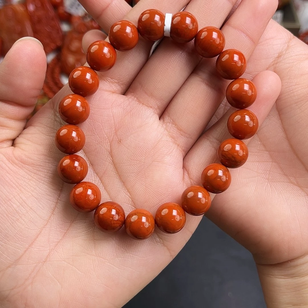 南红玛瑙未镶嵌手链瓦西柿子红火焰满肉单圈10m