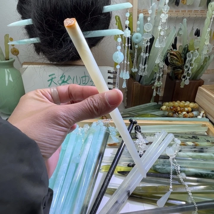 蛇纹石玉发饰未镶嵌长度17.8