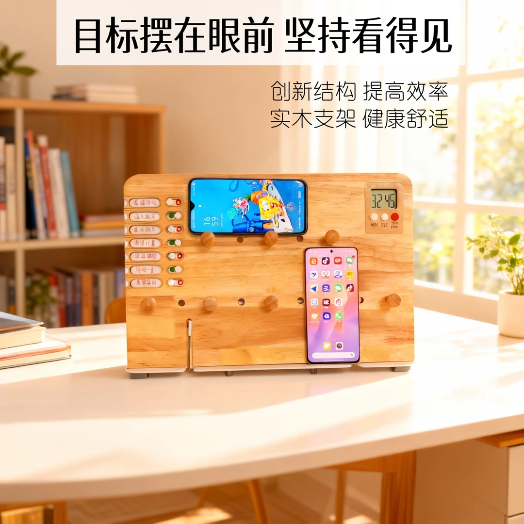 「自律养成」实木阅读架办公支架读书架阅读架计时打卡自律多功能