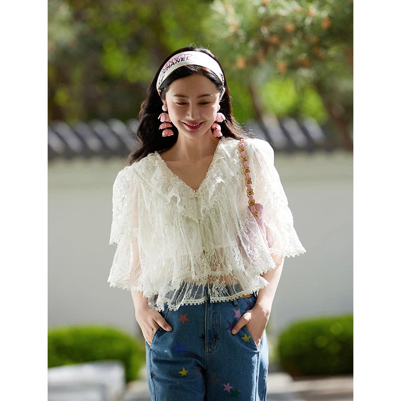 TRACYCHU重工多层蕾丝外套千金少女清冷感贵系洋气百搭款时尚洋气