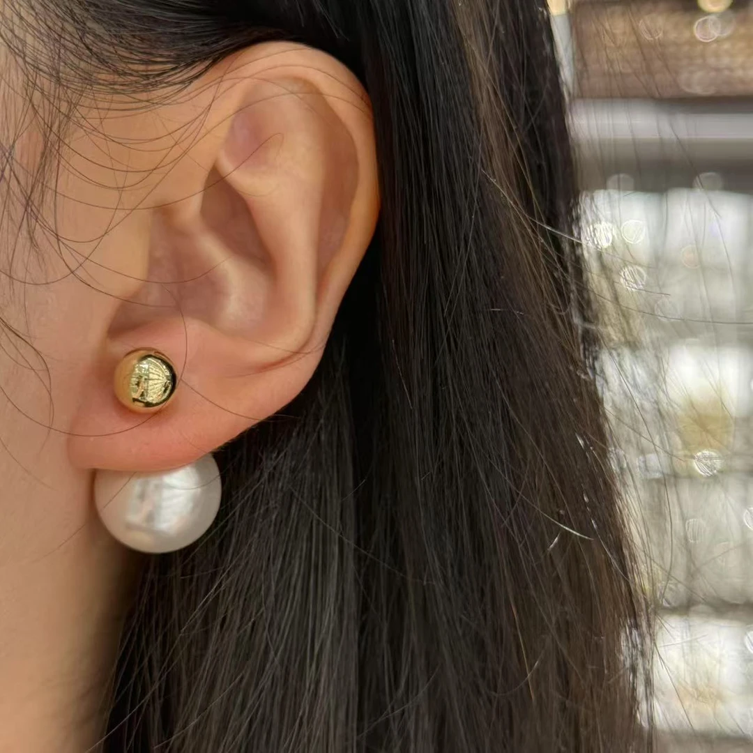 铜合金合成锆石耳饰 1204 超高版 美讯家两戴款极简风珠光耳钉