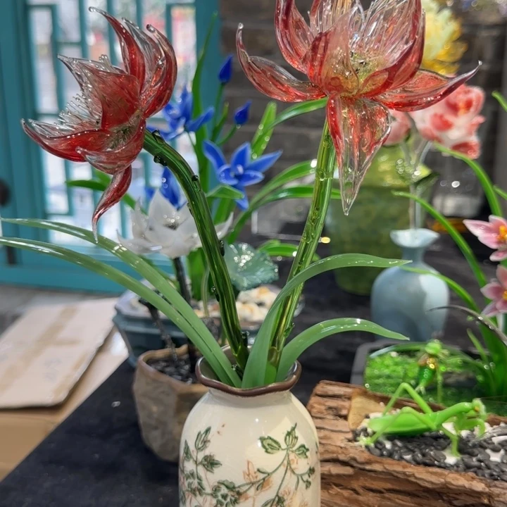 琉璃手工艺品大红色荷花