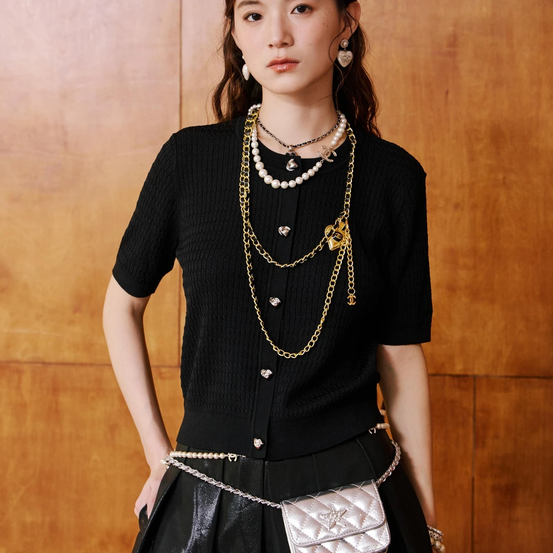 【专柜同款】春季毛针织衫纯色圆领短袖上衣小众复古EW0221361718