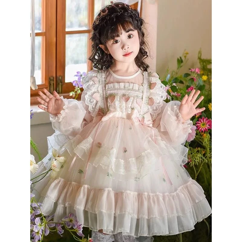 撤柜春季女童连衣裙  2025新款儿童草莓泡芙女孩洛丽塔高定礼服公