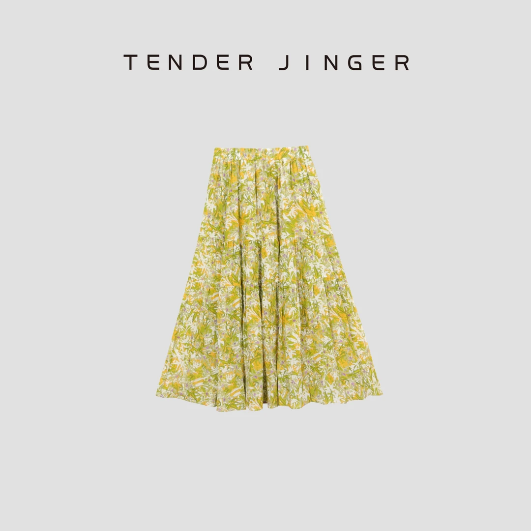 Tender Jinger莫奈碎花人丝褶皱半裙T52YLL30480