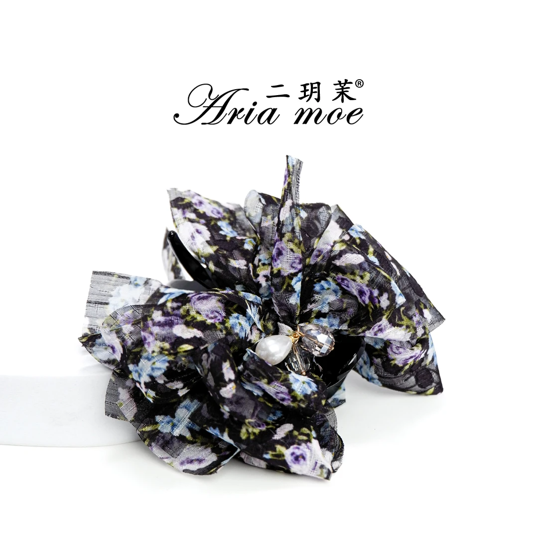 【夏夜繁花】原创百搭碎花丸子夹气质抓夹水晶花朵夹子丸子头发夹