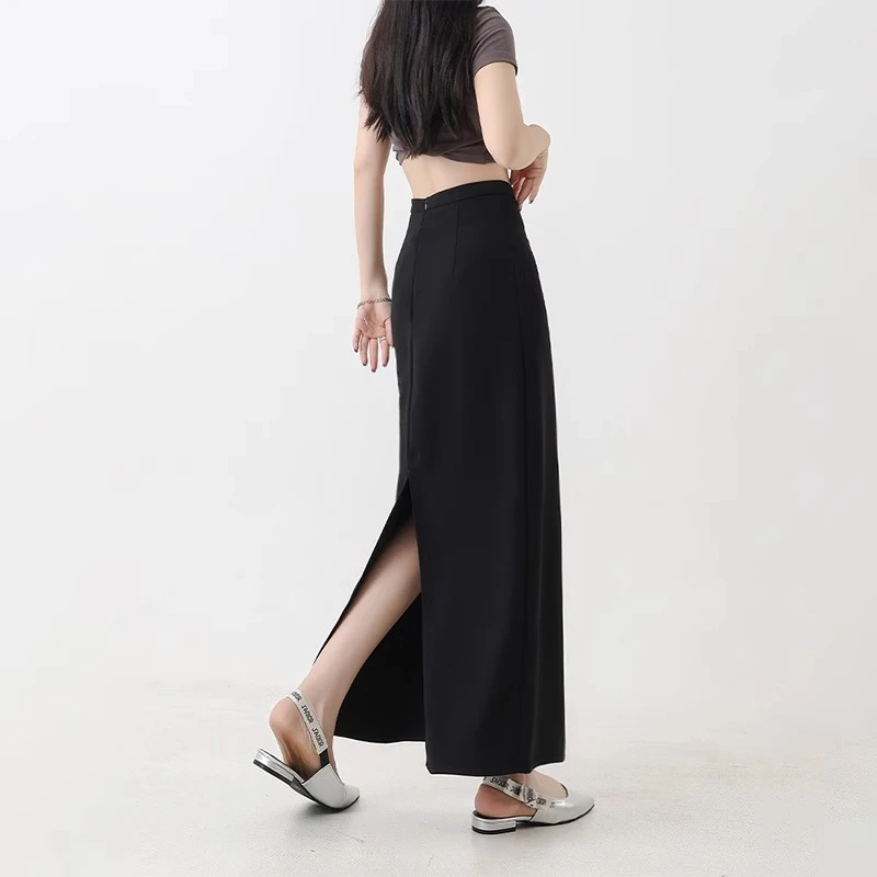 梨形身材高腰后开叉半身裙女夏季薄款小个子显瘦高级感包臀中长裙