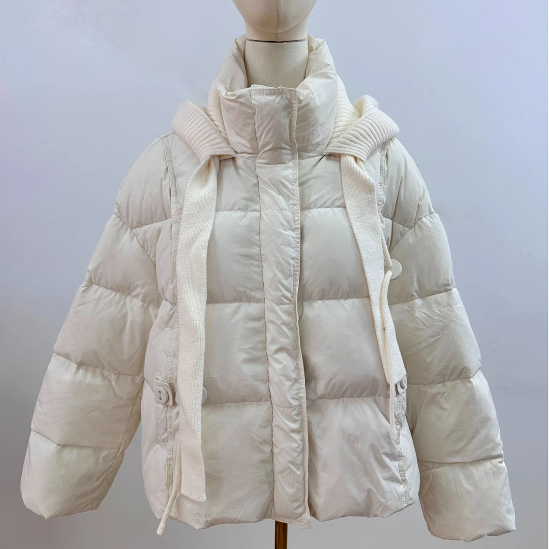 W2024时尚休闲短款百搭保暖秋冬冬季韩版针织连帽羽绒服Qys-9931