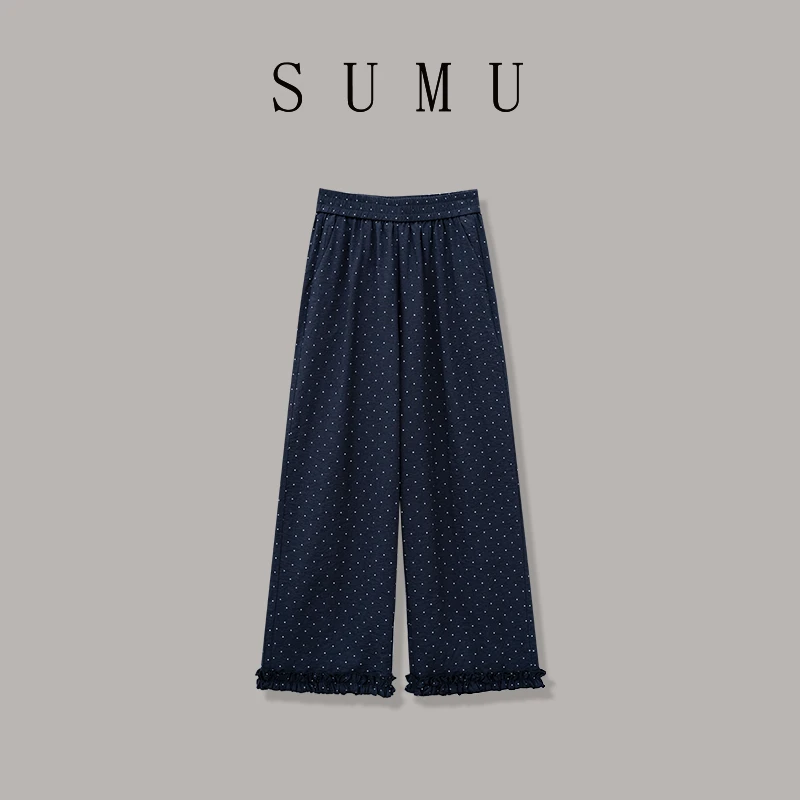 宿慕SUMU 女款圆点直筒裤 3-22春季2025新款时尚百搭休闲裤M000PI