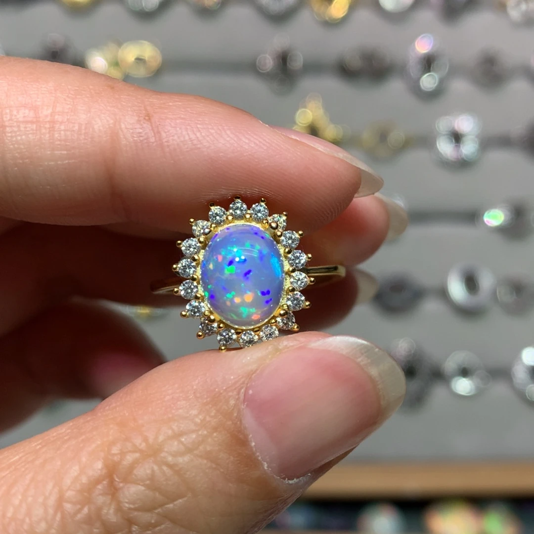 欧泊银S925镶嵌戒指同款白色托狂*