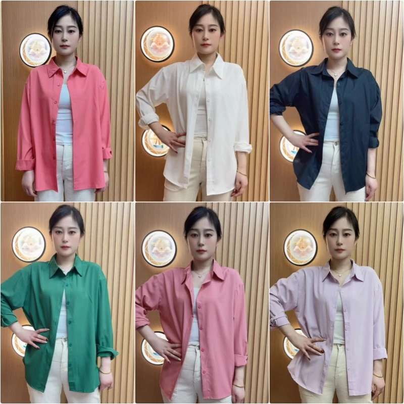 2025春季新款衬衫韩版宽松休闲外搭纯色女装长袖衬衣