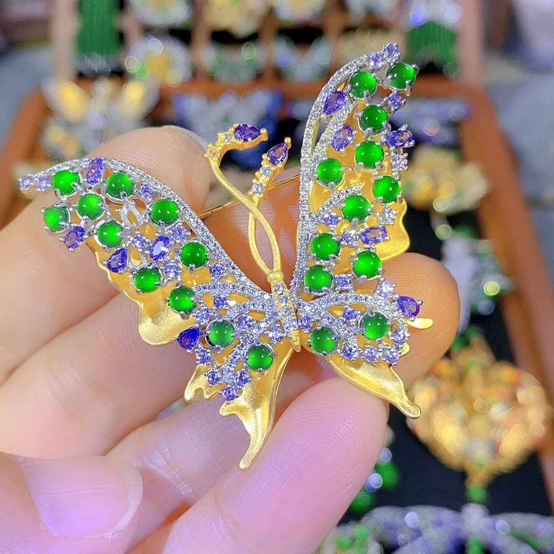 吊坠(不含链)银S925镶嵌翡翠