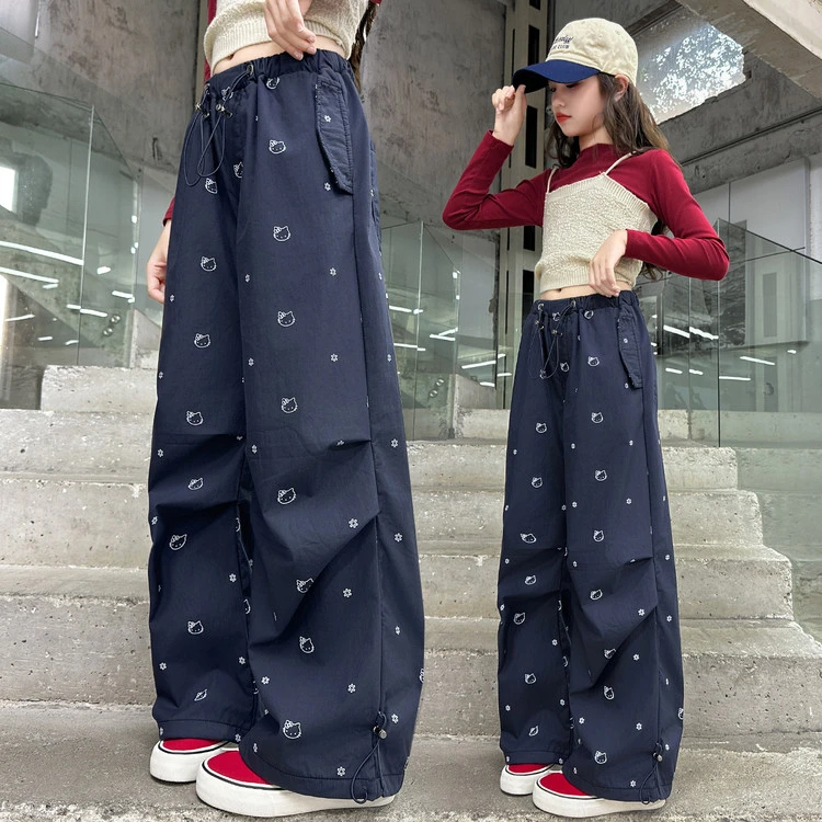 女童裤子秋装2025新款洋气时髦女孩高级感中大童直筒宽松工装裤潮
