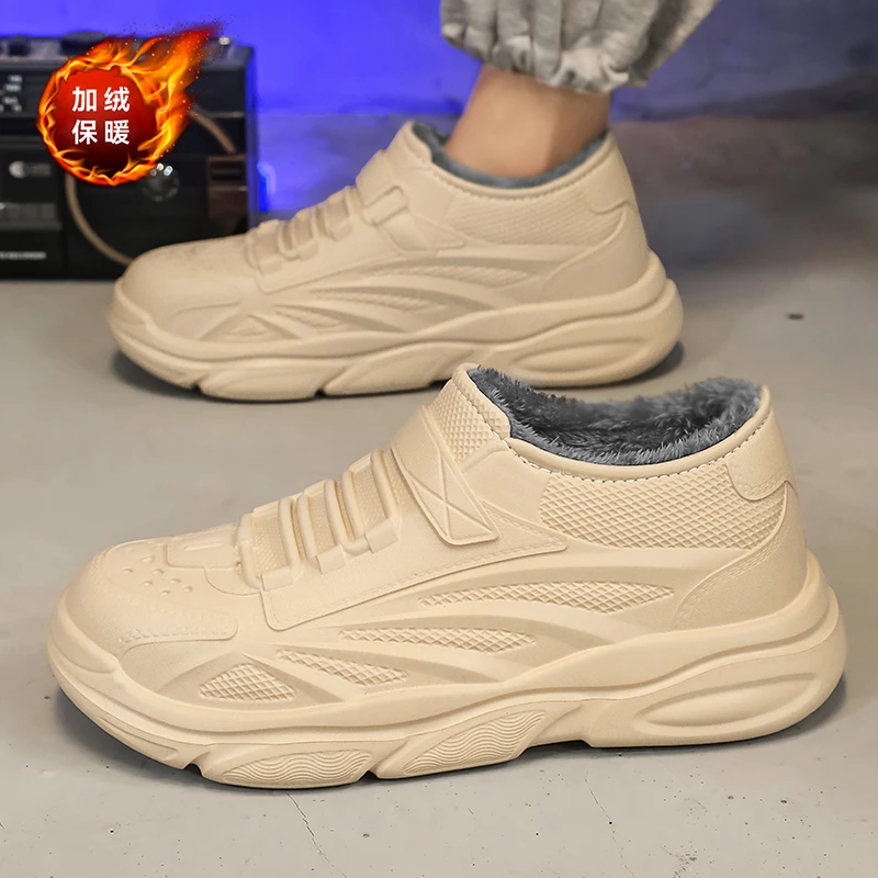 厨师鞋男冬季新款外穿防滑防油防水雨鞋男士工作加绒加厚保暖棉鞋