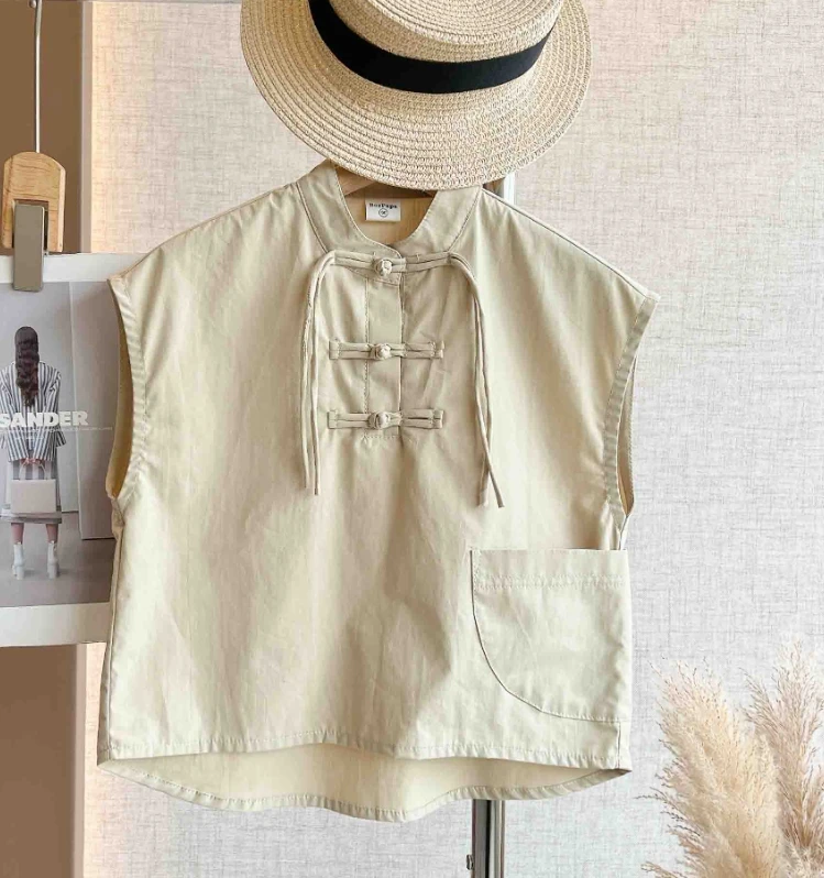 盘扣门襟无袖背心