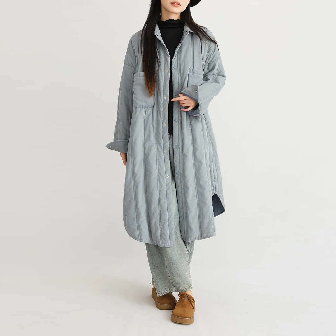 复古休闲宽松舒适柔软夹棉保暖外套女装秋冬新品纯色慵懒风棉服