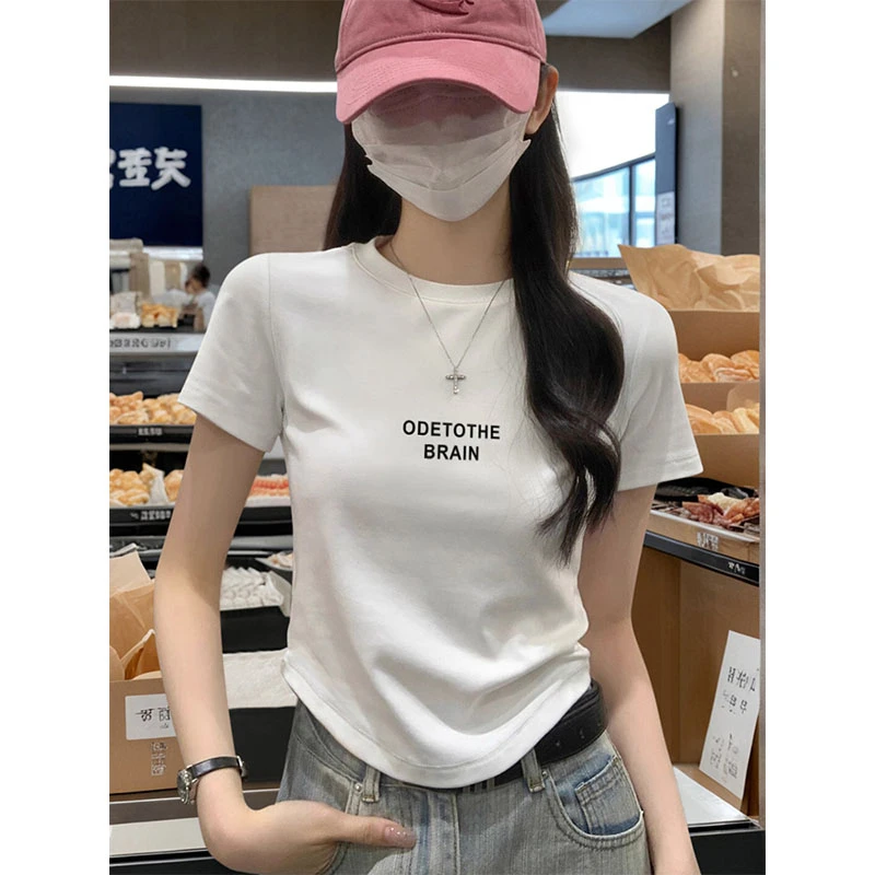 夏季短袖常规款圆弧下摆T恤女白色时尚气质下摆不规则短袖t睡衣女