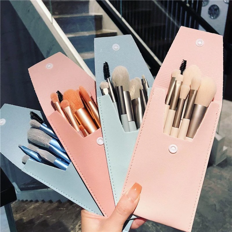 8支迷你化妆刷套装莫兰迪便携款皮套装彩妆刷美妆工具女刷子跨境