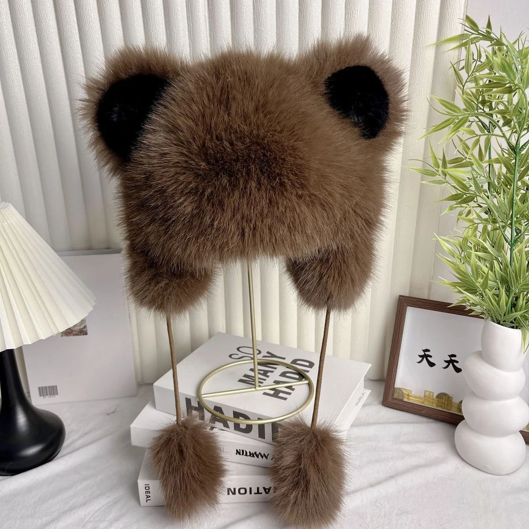 仿皮草小浣熊帽子女秋冬保暖加厚护耳可爱时尚百搭帽