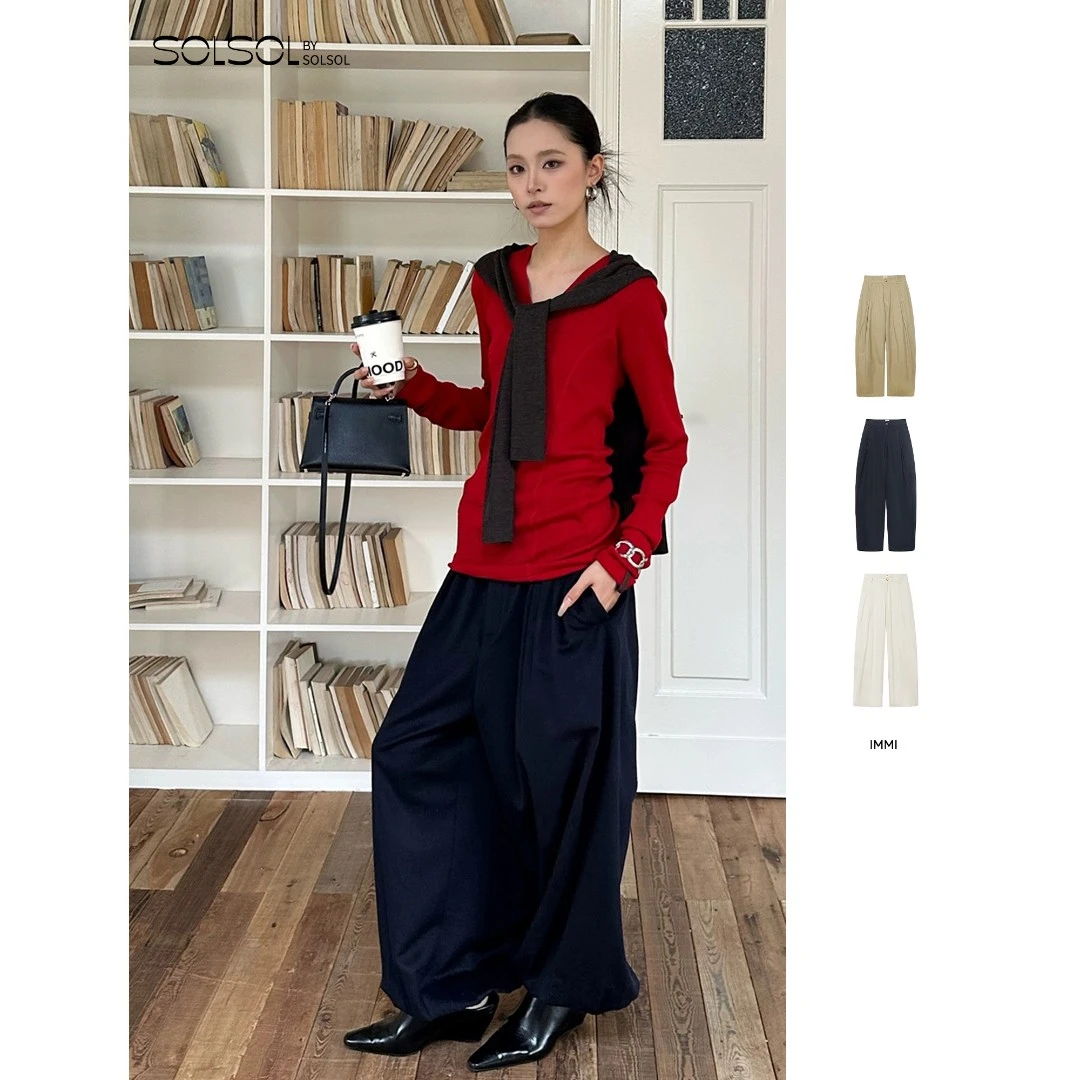 IMMI 设计师品牌25秋冬休闲棉布廓形宽松长裤SOLSOL买手店