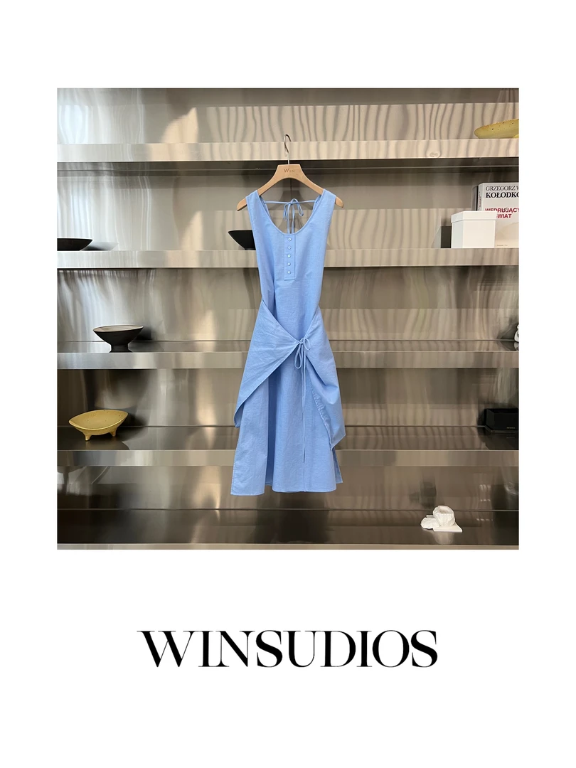 绮想海洋【WIN小众定制款】圆领绑带无袖屁帘连衣裙