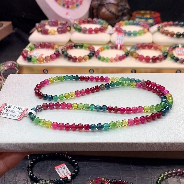 碧玺手链未镶嵌彩虹色标手串5.3mm