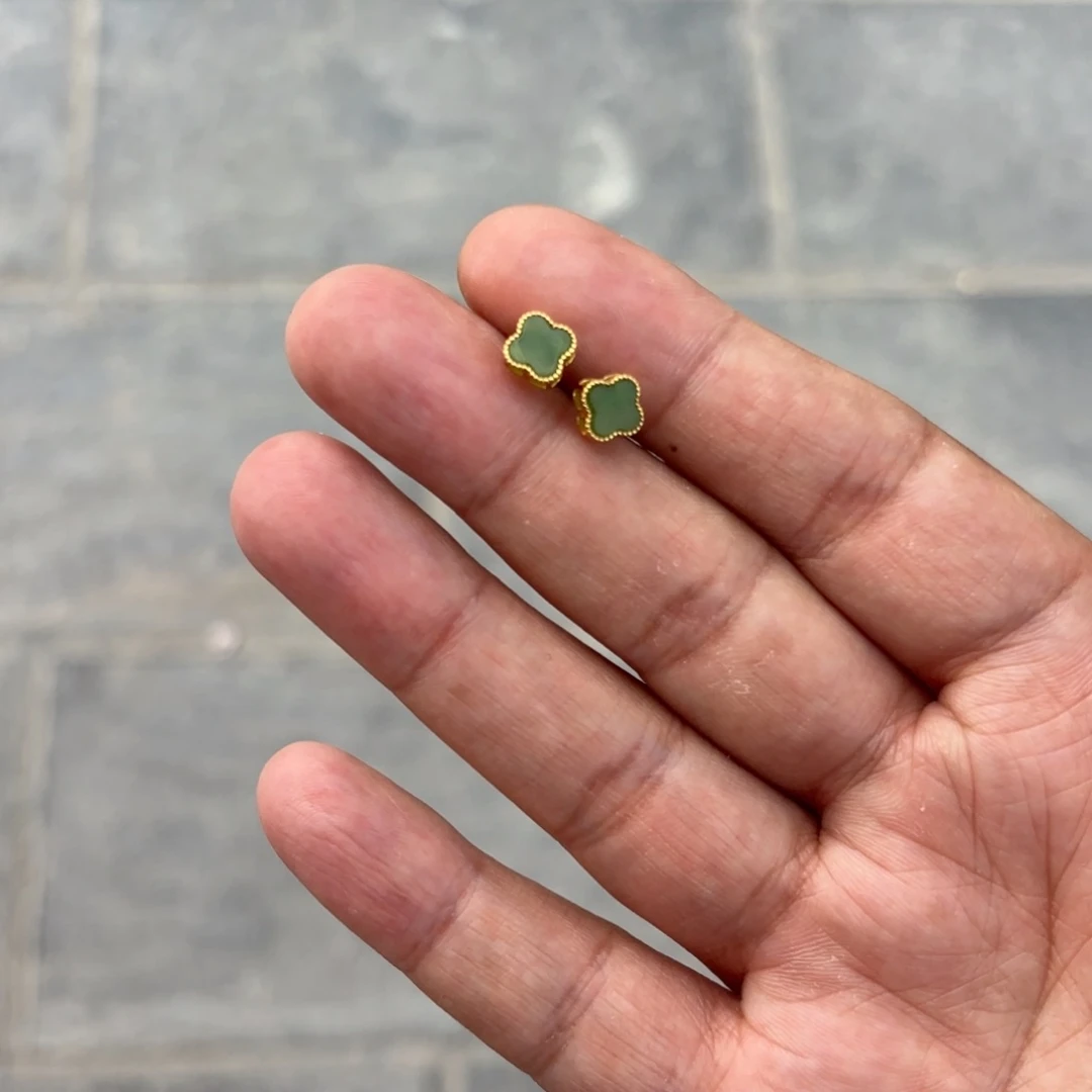 和田玉（碧玉）银S925镶嵌颈饰耳钉四叶草