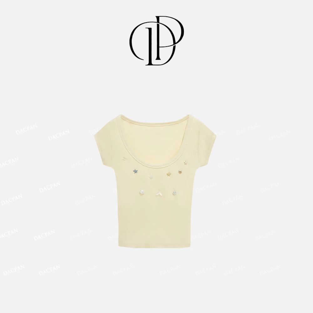 DACPAN-“海岸泡泡”U领贝壳海星短袖上衣 2025/盼·PP 23021