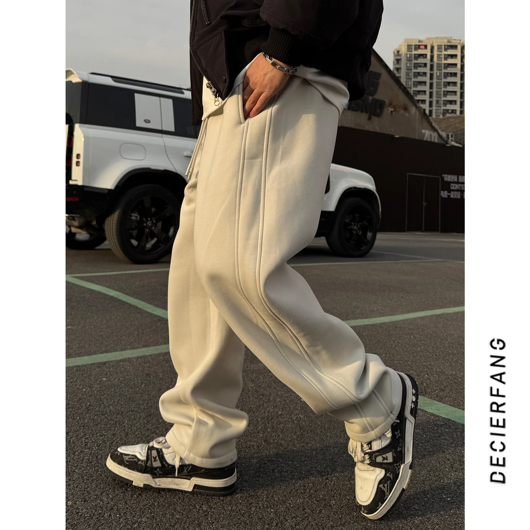 纯色休闲裤加绒保暖显腿长宽松加厚直筒高街美式百搭抗皱秋冬新款