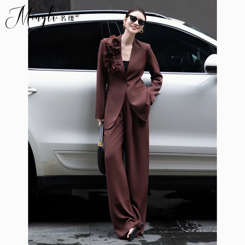 名缕品牌轻奢时尚套装高级感重工订花收腰西服长裤职业两件套休闲