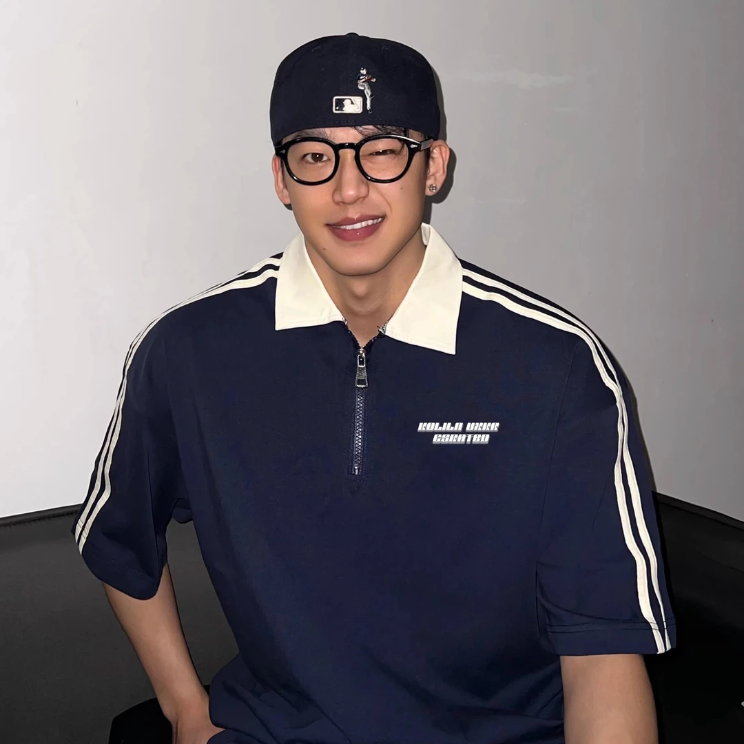 HIP潮牌美式高级感polo衫男款夏季纯棉大码宽松翻领拉链条纹上衣