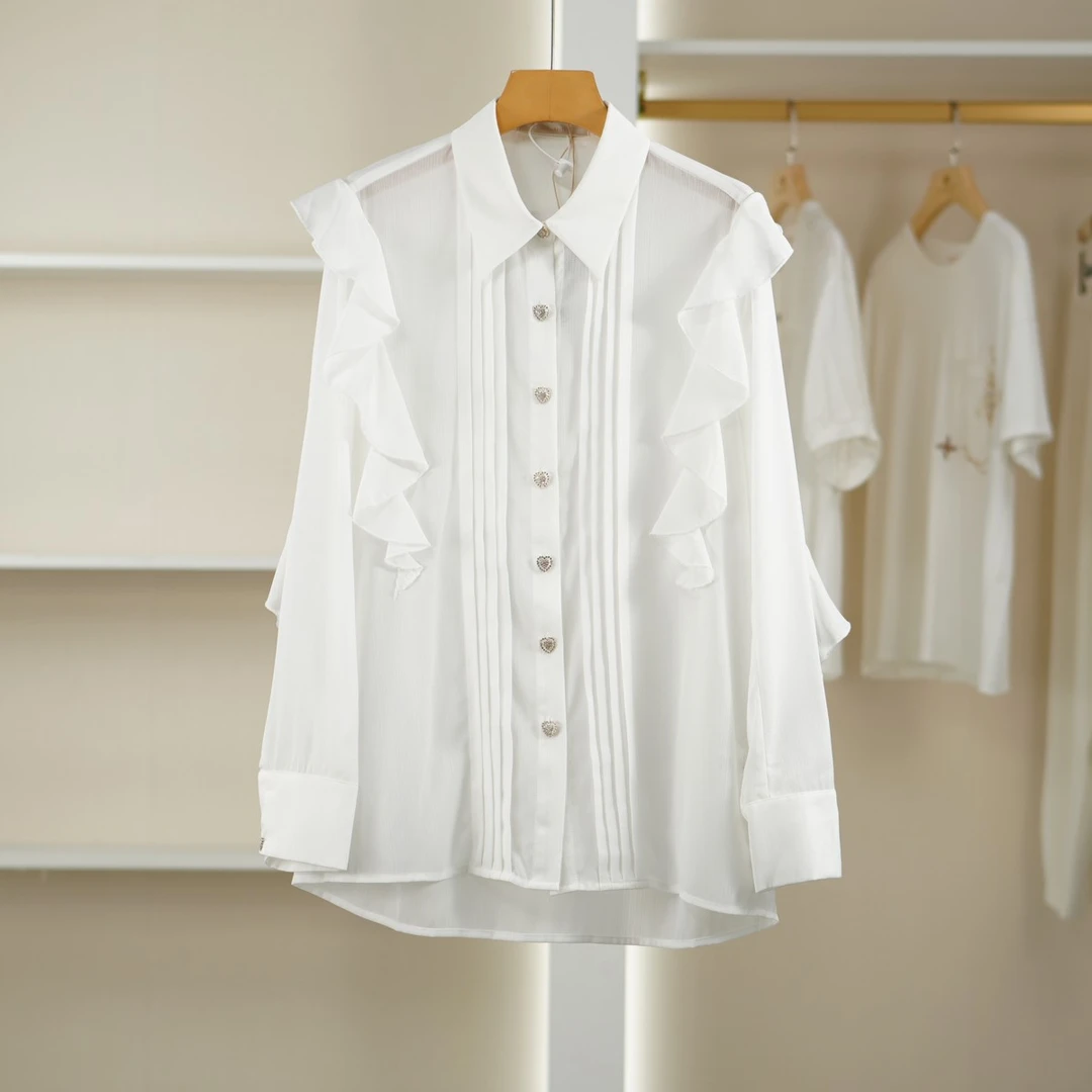 麦迪尚品【蒙M】50516128 法式荷叶边百搭衬衫春季女装品牌折扣