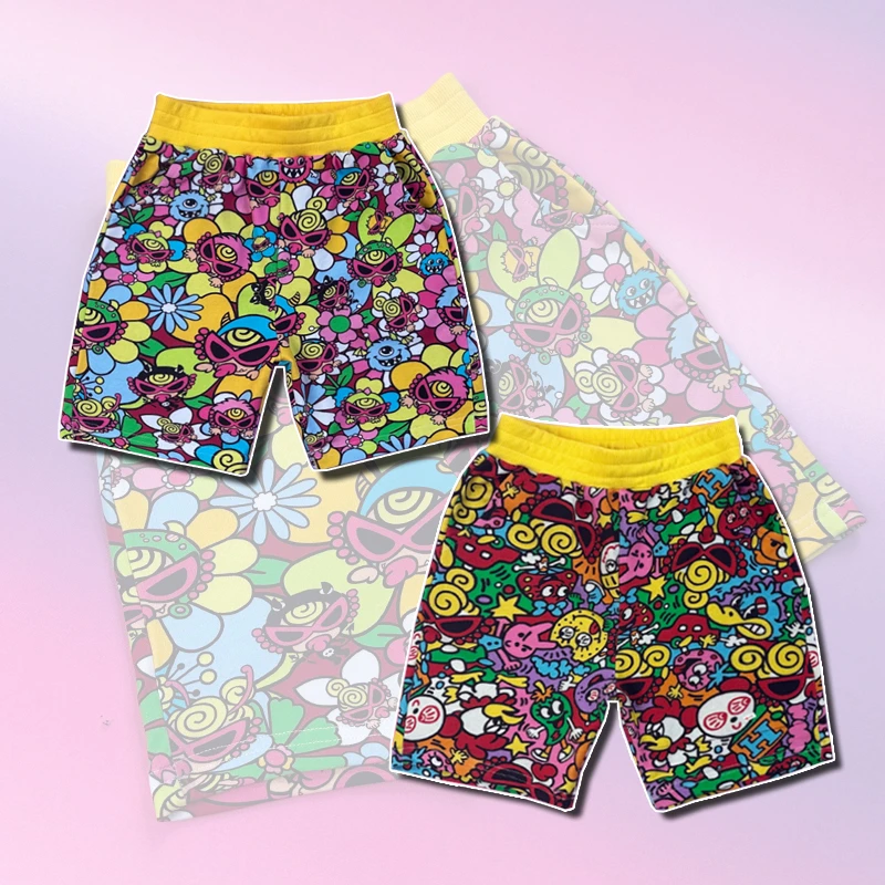 277 太阳花满印短裤潮牌亲子装时尚卡通炫数码印花夏季超薄童装