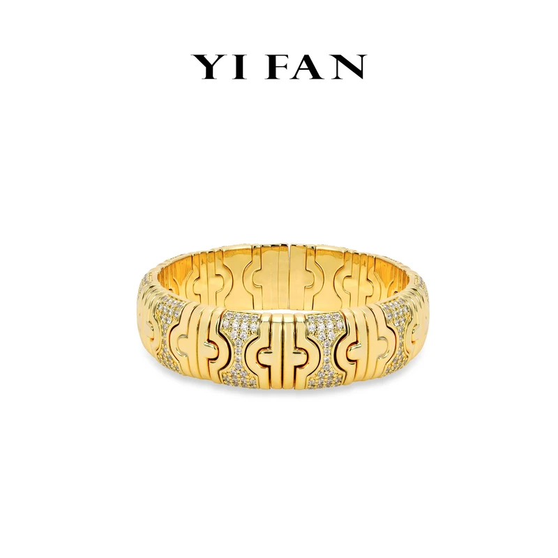 925银合成锆石手镯 4105-气质轻奢设计师满钻百搭金色弹力手镯