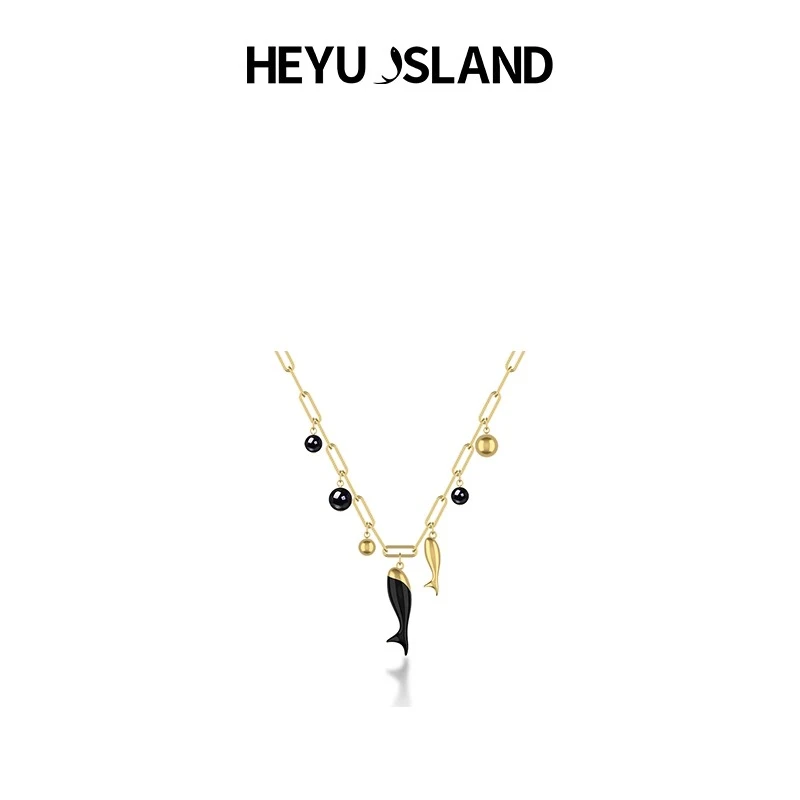合金仿水晶项链 黑鱼岛新款小鱼吊坠毛衣链黑玛瑙镀金项链