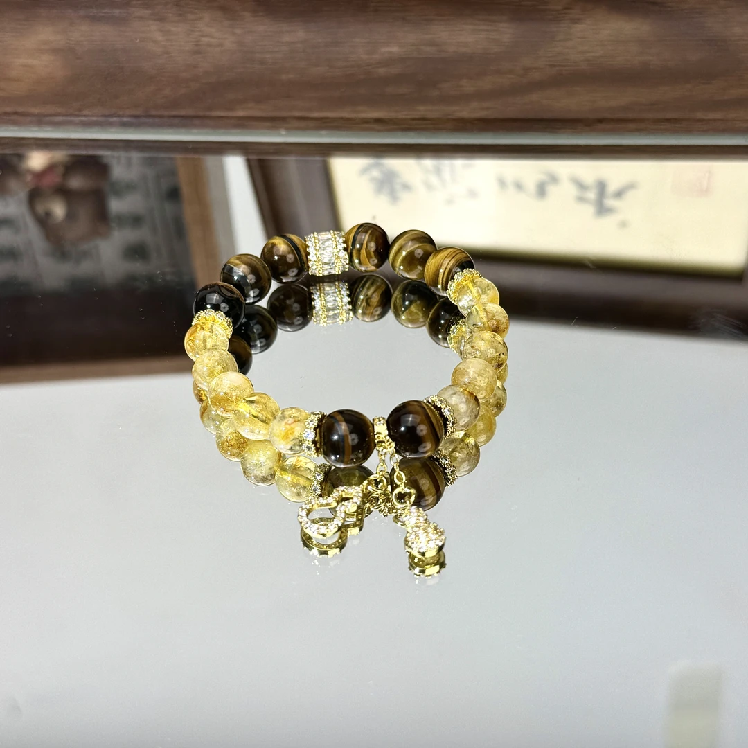 【小福禄】天然爆闪虎眼石黄塔晶黄水晶手串 原创设计水晶手串