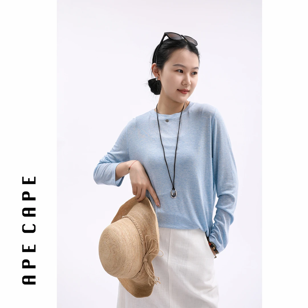 APE CAPE【浮云月下】添丝防晒长袖T恤女 软糯宽松透气圆领防晒衫女