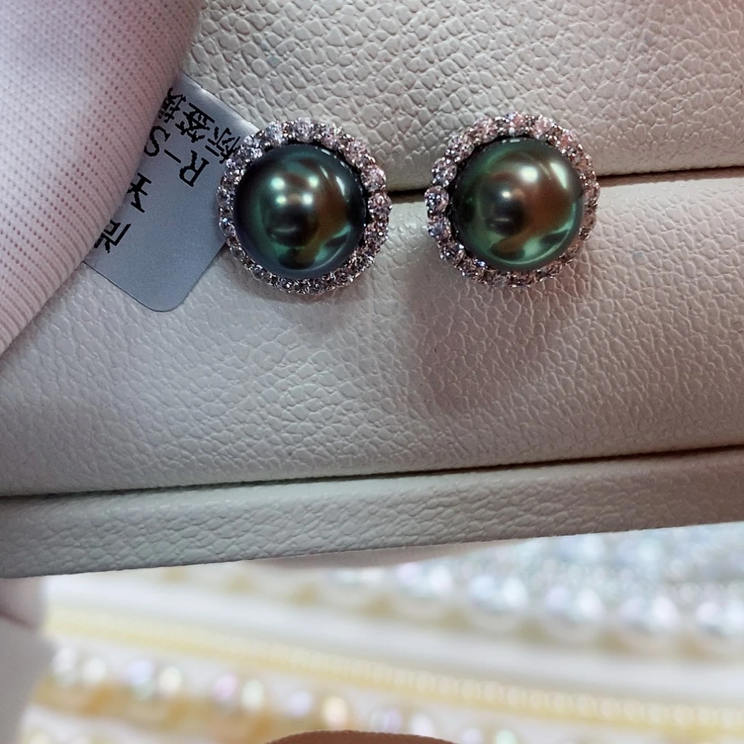 银S925镶嵌耳饰海水珍珠9-10