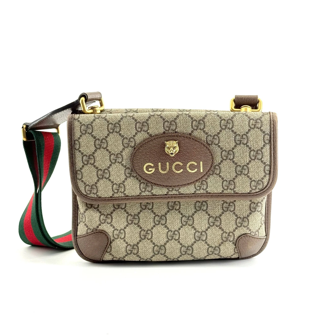 95新 GUCCI/古驰 Gucci古驰老花双面虎头腰包