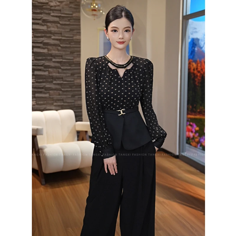 2025年早秋新款【H-X136】薄款法式衬衫长袖拼接时尚时髦小姨风上衣