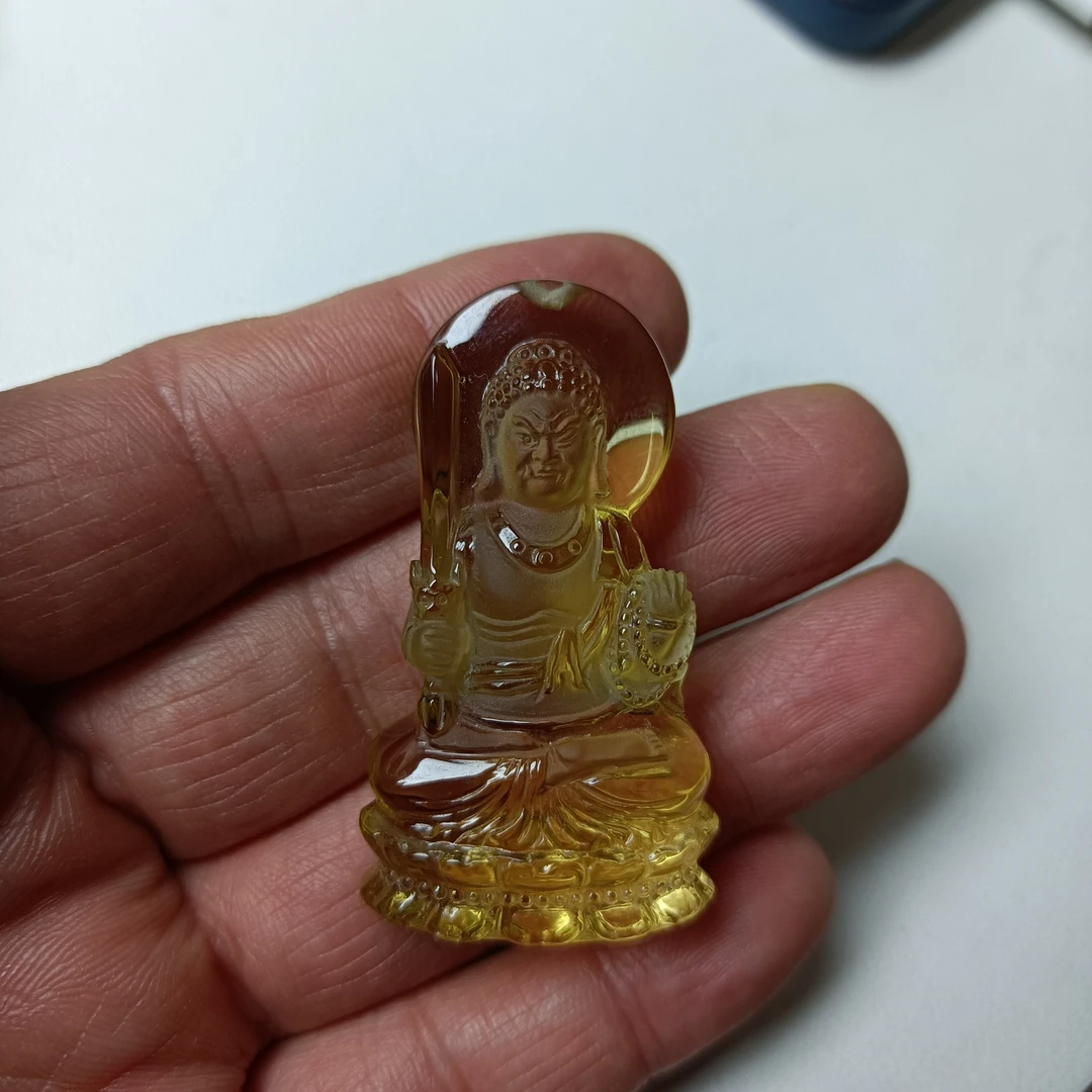 天然黄水晶不动尊菩萨吊坠