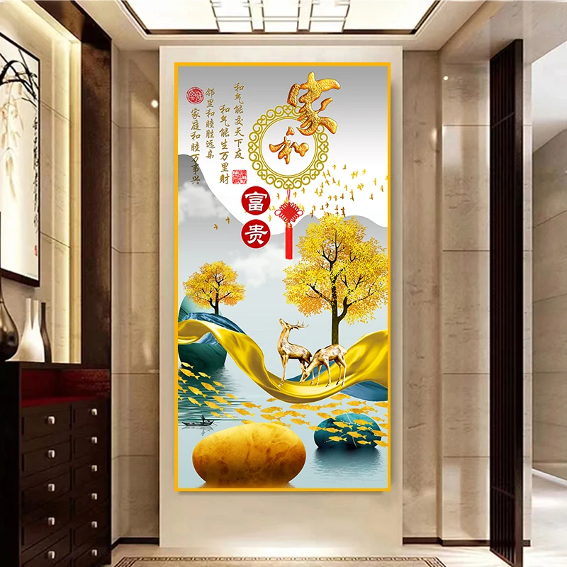 XG01【家和富贵】客厅玄关挂画轻奢简约手工晶瓷现代立体装饰画艺术