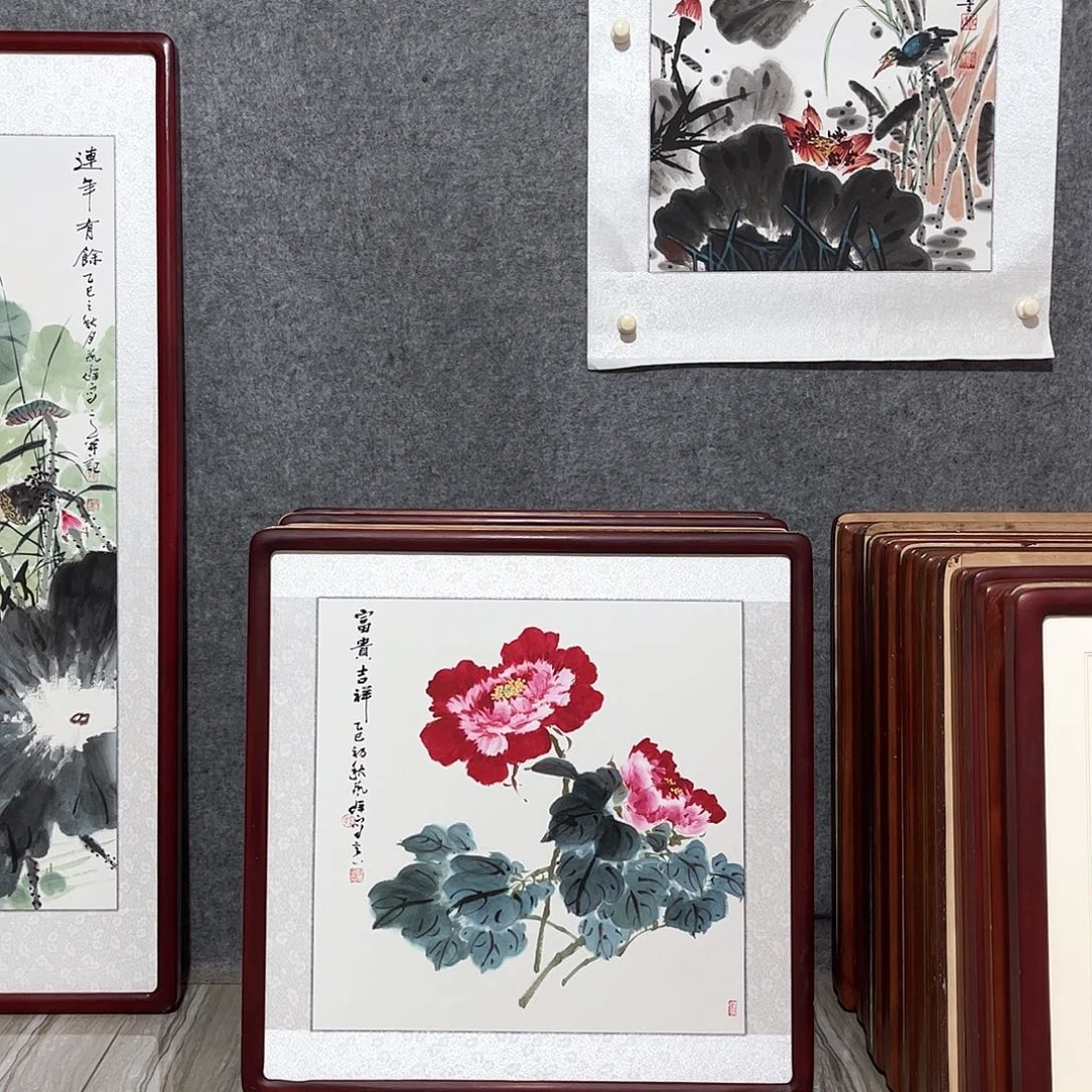 国画书画作品带框63×63