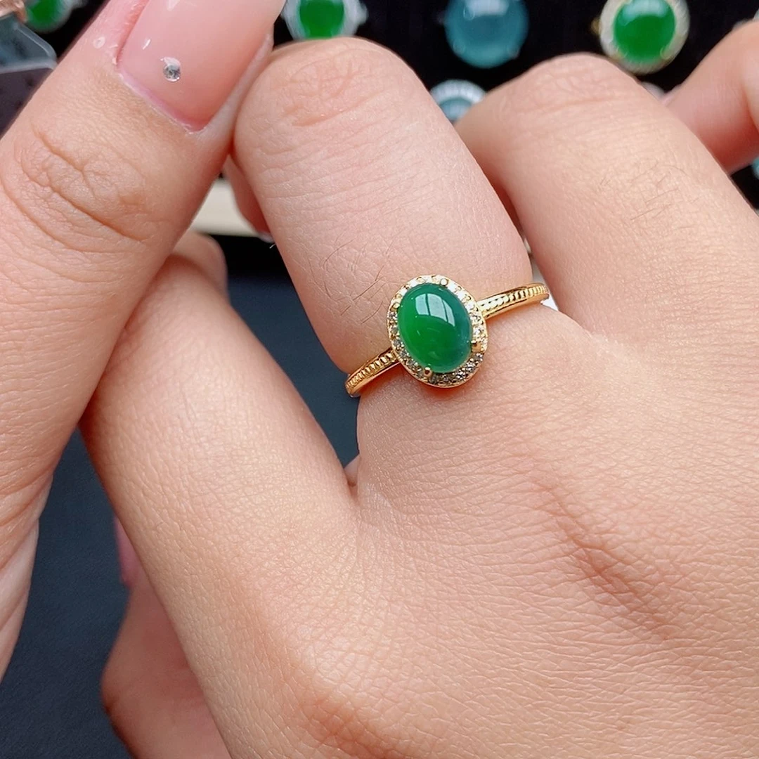 翡翠戒指银S925镶嵌瑞**雯有棉